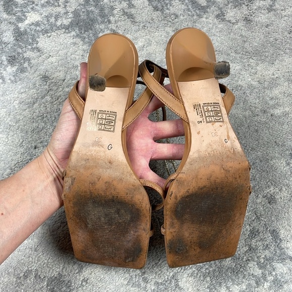 Alohas Anthropologie Strappy Chain Sandals Heels Square Toe Sz 38 - Picture 10 of 16